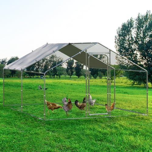 BOSSIN Large Metal Chicken Coop Bold Chicken Pen Outdoor, Poultry Cage Spire Shape, Heavy Duty Walk-in for Yard with Waterproof and Anti-UV Cover with Cover Duck Rabbit Dog House Outdoor - size: 158.4"L x 118.1"W x 76.8"H