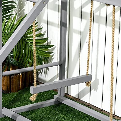 Chicken Activity Play with Swing Set for 3-4 Birds, Wooden Chicken Coop Accessory with Multiple Chicken Perches & Hen Ladder Gray
