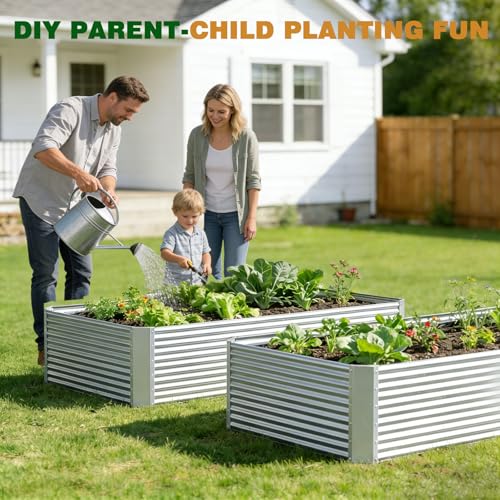 Galvanized Steel Raised Garden Bed, Extra Large Outdoor Planter Box for Vegetables & Herbs, Rust-Resistant and Easy to Clean DIY Garden Box (2, 8×4×1.4ft) - size: 8×4×1.4ft