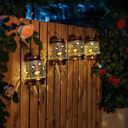 Dinosaur Solar Lanterns Outdoor Waterproof Hanging Solar Lights Dinosaur Gifts for Women Men Metal Decorative LED Dinosaur Lanterns for Garden Decor,Yard,Patio,Lawn,Tabletop,Pathway,Landscape - style: Dinosaur