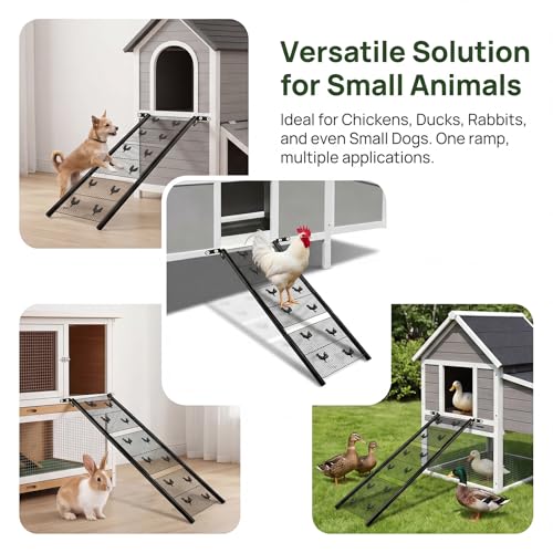 Chicken Coop Ramp Ladder 39" L, Matel Adjustable Length Henhouse Coop Accessories, Heavy Duty Sturdy Steps for Ducks with Foot Problems or Flightless Poultry, Waterproof & Corrosion Resistant
