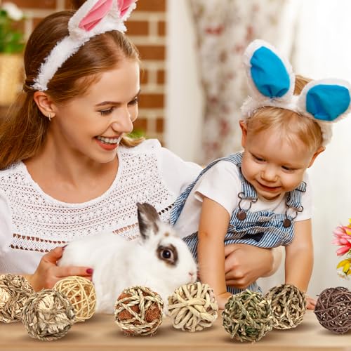VESPRO Bunny Chew Grass Balls, Rolling Chew Toys for Small Animals, Natural Chew Grass Toys and Bunny Treats for Rabbits, Guinea Pigs, Chinchillas, Hamsters, Mice Teeth Grinding (8 Pcs) - size: Rabbit balls-8P