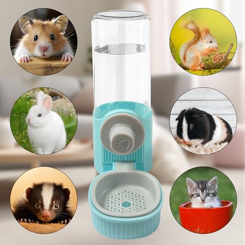 18OZ Rabbit Water Bottle, Pet Water Bottle for Cage Crate,Hanging Automatic Water Dispenser for Cage,Ferret Bunny Guinea Pig Water Bowl,Suitable for Small Animal (Blue, 18OZ) - color: Blue
