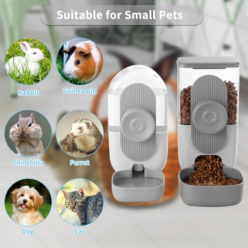 Lemtrflo Hanging Automatic Rabbit Feeder for Cage,Dog Cat Food and Water Dispenser,Rabbit Water Bottle Guinea Pig Food Bowl Set,Gravity Feeder for Cats Dogs (Gray) - color: Gray