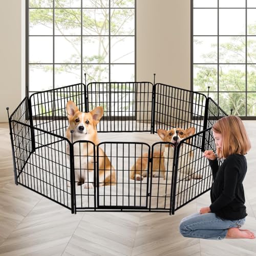 Getlay Tall Garden Fence with Gate 48 in(H)×27 in(L) 12 Panels Total 26.6 Ft(L), Garden Fencing to Keep Dogs Out, Heavy Duty Iron Metal Animal Barrier Fence, Flower Bed Fencing - size: 48''(H)-12panels-26.6ft(L)
