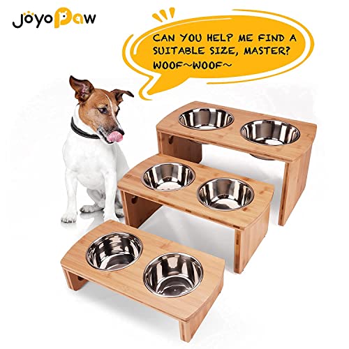 Elevated Dog Bowls, Bamboo Raised Dog Bowl for Small Dogs & Cats, with 2 Stainless Steel Bowls (4'' Tall-20oz Bowl) - color: Natural, size: Small: 4'' Tall-20 oz Bowl