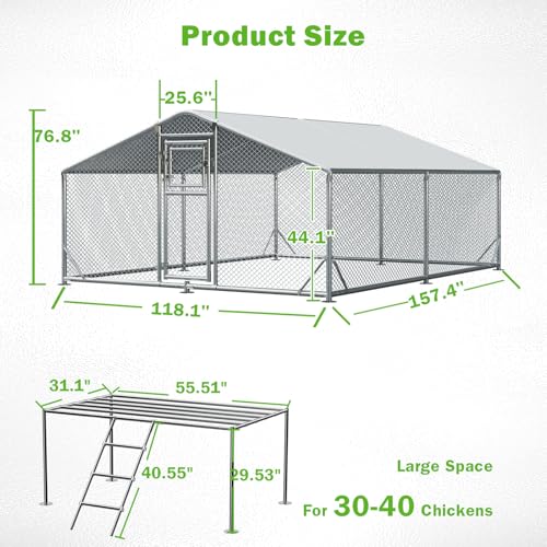 10x13FT Metal Chicken Coop, Dutch Door Chicken Run with Chicken Perch, Cover and Chicken Wire, Walk in Duck Pen for Backyard Poultry and Pet Farming - size: 2 Unit Coop With Chicken Perch