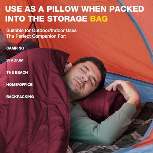 DUKUSEEK Outdoor Wearable Camping Blanket, Large Packable Backpacking Hooded Stadium Blankets, Lightweight Warm Quilt for Picnic, Hiking, Football, 79"X56", Wine Red - color: Wine Red - Wearable Camping Blanket
