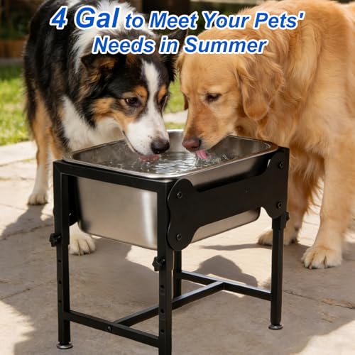 YUEPET 4 Gallon Elevated Dog Water Bowl for Large Extra Large Dogs Stainless Steel Dog Bowl with 4 Heights Adjustable Metal Anti-Slip Stand Pet Food Bowl for Joint Pressure Relief Indoor Outdoor Use - size: 4 Gallon