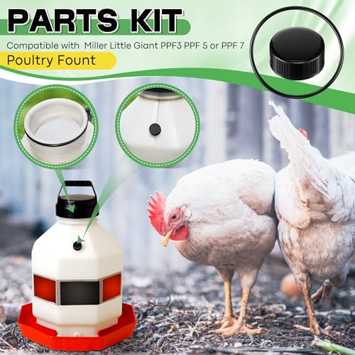 Poultry Fountain Renewal Waterer Parts, 10 Replacement Caps & 4 O Rings, Compatible with Miller PPF3/PPF5/PPF7 & Compatible with Farm-Tuff 3/5/7 Gallon Poultry Founts(Black) - color: Black