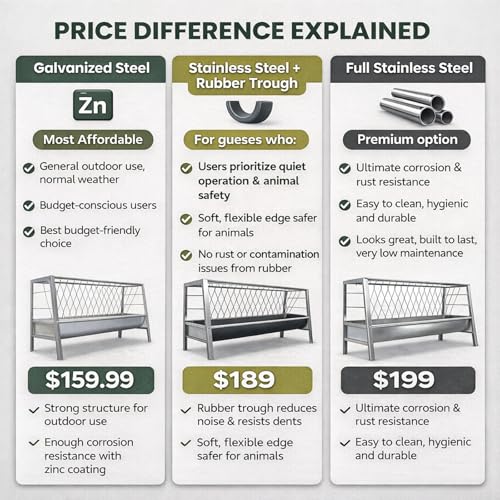 2-in-1 Livestock Hay Feeder & Grain Trough, 98 Gallon Large Capacity, 59 Inch Free-Standing Goat Hay Feeder, Heavy Duty Stainless Steel, Anti-Corrosion, Multi-Sided Access, Outdoor Pasture Barn Farm
