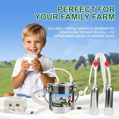 Upgrade 2-in-1 Goats and Cows Milking Machine, 0.8Gal/3L Food-Grade Stainless Steel Bucket with 5200mAh Built-in Rechargeable Battery, 4 Teat Cups, Cordless Pulsation Vaccum Electric Milking Machine - size: 3L Two-in-One Milking Machine
