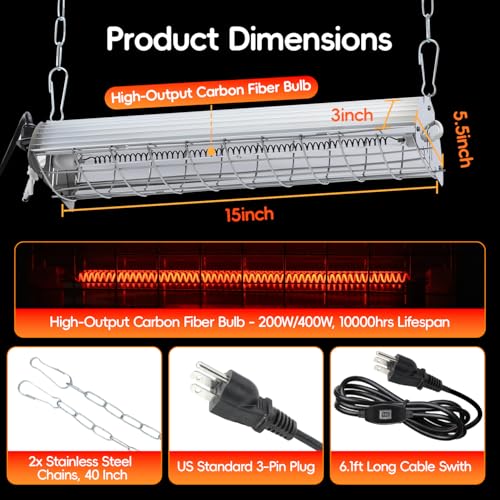 Large Chicken Coop Heater Lamp,400W Carbon Fiber Chicks Brooder Heater Plates with Adjustable Temp & Height,Brooder Heating Lamp for Coop,Ideal for Up to 60 Chicks, Poultry & Livestock Heating