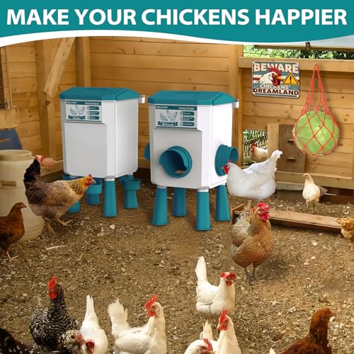 Chicken Feeder and Waterer Set - 2.8 Gallon/26 Pounds, Automatic Chicken Waterer with 4 Cups & 3 Feeder Ports, No Waste Poultry Feeders & Waterers, Chicken Coop Accessories for Hens/Ducks/Poultry