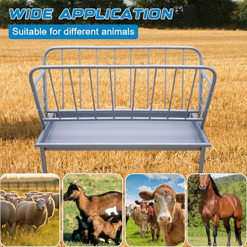 47.2" x 22.5" x 23.6" Heavy Duty Galvanized Steel Hay Feeder, Large Capacity 2 in 1 Grain & Hay Rack, Multiple Sided Pasture Hay Rack for Sheep Horses, etc