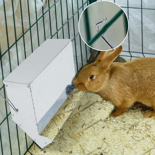 Maxcheck 2 Pcs Rabbit Feeder for Cages Small Animal Food Pellet Dispenser with Lid Metal Chicken Grit Oyster Shell Squirrel Feeders Outside(11.8 Inches,Mesh Bottom,Silver) - color: Silver, size: 11.8 Inches