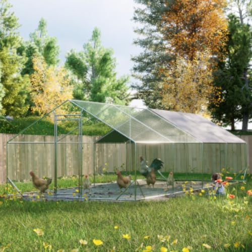 Sturdy Walk-in Chicken Run with Galvanized Steel Frame and PVC-Coated Hexagonal Wire Mesh for Outdoor Poultry Enclosure (3x8m) - color: 3x8m