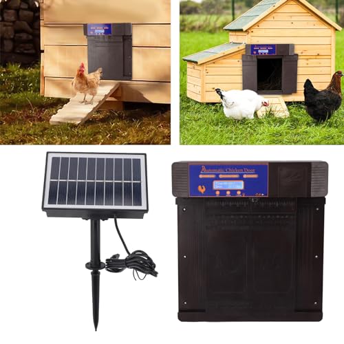 Automatic Chicken Coop Door, Lightweight Durable Solar Powered with Timer and Infrared Anti Pinch Sensor, for Poultry Coop Chicken Duck Goose (Dark Brown) - color: Dark Brown