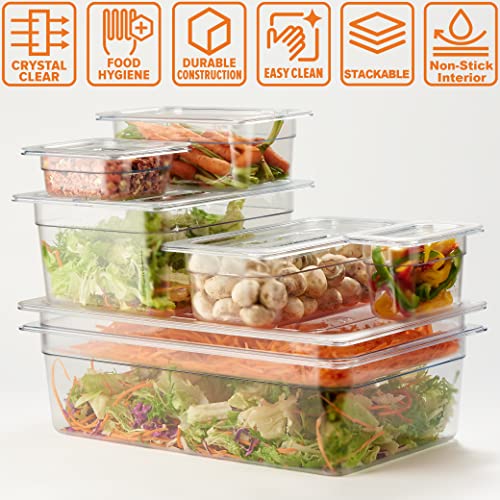CURTA 6-Pack 1/4 Size 6" Deep NSF Polycarbonate Food Pans | Dishwasher & Freezer Safe Clear Container for Prep Tables, Buffet, Salad Bar, Commercial & Home Kitchen - color: 1/4 Size, size: 6" Deep