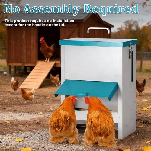 10L Automatic Chicken Feeder Metal No Waste Poultry Feeder Gravity Fed Self Feeding Large Chicken Food Dispenser with Lockable Lid and Rain Cover