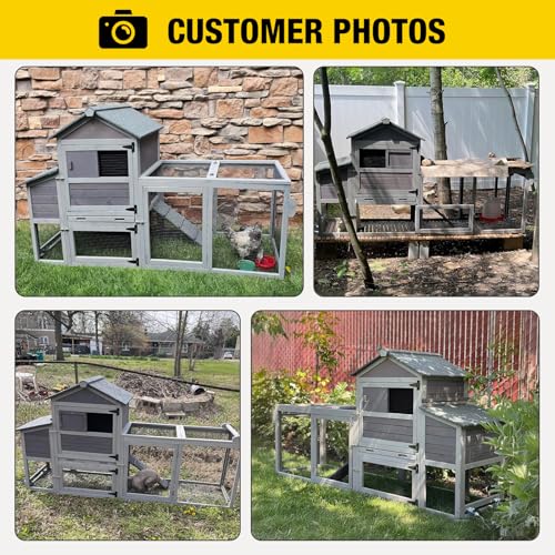 Aivituvin Large Chicken Coop with Wheels, Outdoor Hen House Mobile Poultry Cage with Run, Weatherproof Asphalt Roof, Sectionable Nesting Box, Leakproof Pull-Out Tray for 4-6 Chickens - Grey - size: 80.7"L x 22.0"W x 44.1"H