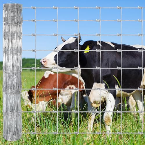 Livestock Fence, 4Ft x 328Ft Galvanized Wire Fencing, Cattle Farm Fence, Heavy Zinc Coated Deer Goat Cattle Fence for Farm Yard Livestock Protection - size: 4FT x 328FT