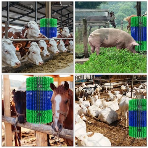 Livestock Scratching Brush Green Upgraded Large Goat Brush Cow Scratcher Brush Anti-Itch Tool Massage Grooming Cattle Brush With 12 Screws For Horses,Goat,Cattle,Cow,Sheep, Pigs(2pack) - size: 2 pack