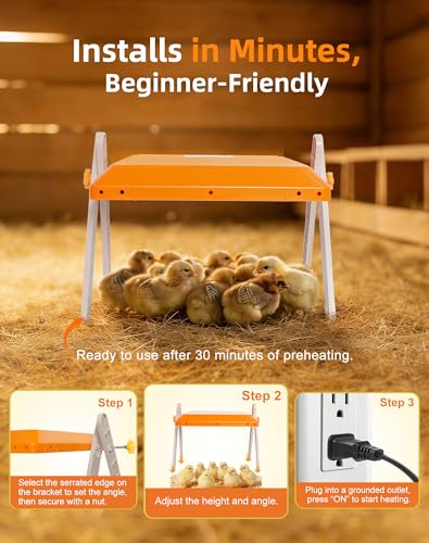 briidea Chicken Coop Heater 80W Brooder Heater with Remote Control & Timer, Adjustable Temperature (80–160°F), 10 Replaceable Cleaning Films Included, Mother Hen Warmth for 15 Chicks 10" x 10" - color: Orange