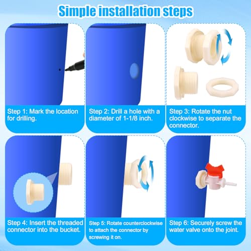 2pcs Rabbit Watering System Bucket Connector Kit to ID 5/16" Hose, with Bulkhead Fitting, Barb Ball Valve and Mesh Washer, Poultry Animal Water Dispenser Automatic Rabbit Watering System