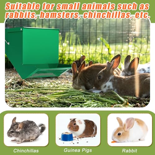 Maxcheck 2 Pcs Rabbit Feeder for Cages Small Animal Food Pellet Dispenser with Lid Metal Chicken Grit Oyster Shell Squirrel Feeders Outside(7.7 Inches,Mesh Bottom,Green) - color: Green, size: 7.7 Inches