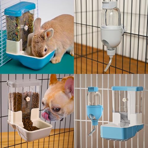 Automatic Pet Food Water Dispenser, Auto Gravity Pet Feeder Water Bottle Set for Crate Cage, Feeding Station for Small Dog Cat Rabbit Guinea Pigs Chinchilla Ferret Hedgehog (Blue) - color: Blue