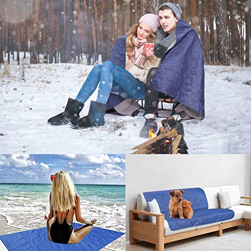 Waterproof Warm Fleece Outdoor Blanket Extra Large Lightweight Portable with Carry Bag for Stadium, Picnic, Camping, Beach, Dogs, Sofa - color: Navy Blue