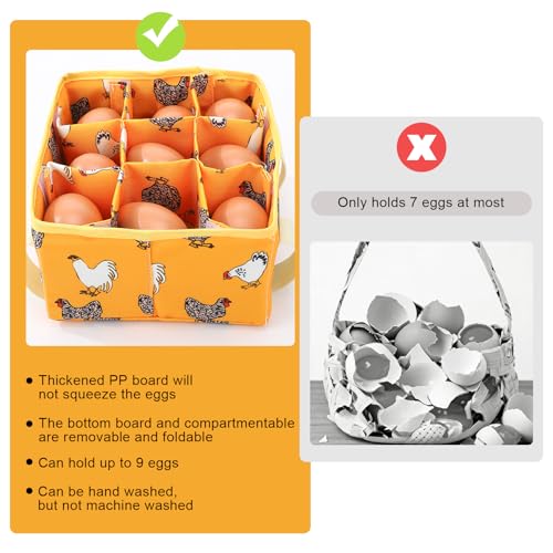 Removable Egg Collecting Basket, Egg Basket for Gathering Fresh Eggs with 9 Pouches, Foldable Canvas Egg Holder, Collector Egg for Chicken, Duck, Goose, Collection (Yellow-flowered Chicken) - style: Yellow-flowered Chicken
