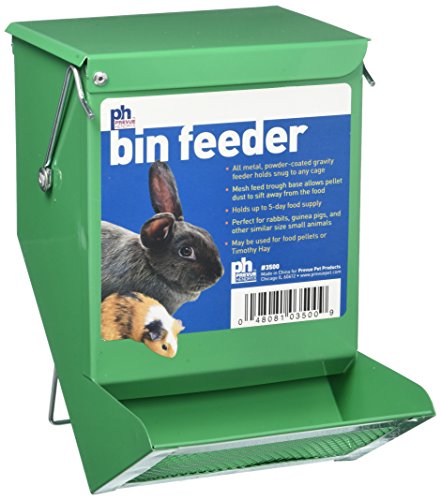 Prevue Pet Products Green Metal Small Animal Bin Feeder - Gravity Feed Trough Holds 5-Day Food Supply for Rabbit, Guinea Pig & Similar Pets, Mesh Dust-Reducing Cage Feeder - Green