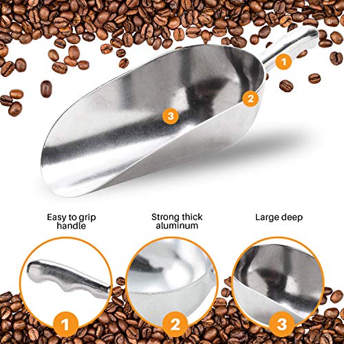 Cast Aluminum Utility Scoop, Round Bottom, ice scoop For Multi-Purpose Use, With Finger Groove Handle (85 oz) - size: 85 oz
