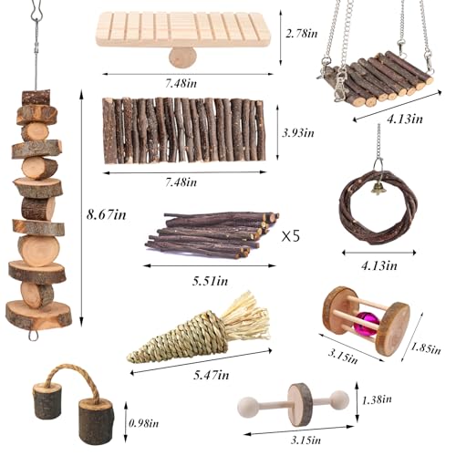 Grddaef Hamster Toys, Guinea Pig Chew Toys Rabbit Enrichment Cage Accessories Toys for Chinchilla Gerbils Rats Bunny Squirrels
