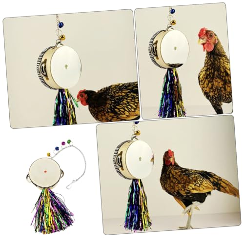 Toyvian Chicken Toy - Hanging Double-Sided Mirror Drum Toy for Chickens with Bell for Hen Rooster Coop Entertainment and Beak Pecking