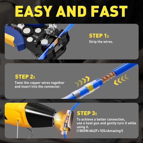 haisstronica 220 PCS Solder Seal Wire Connectors with Mini Heat Gun Kit, Waterproof Heat Shrink Wire Connectors, 10-26 AWG Solder Stick Wire Connectors for Automotive, Marine & Wiring Repair - size: 220PCS