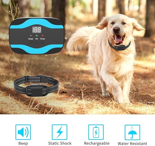 RUXAN Electric Fence for Dogs,Wireless Fence for Two Dogs,Underground Dog Fence System,Waterproof Electric Dog Fence and Two Dog Collars,Basic In-Ground Pet Fence Containment Kit Fence for Dogs - color: BL/RD