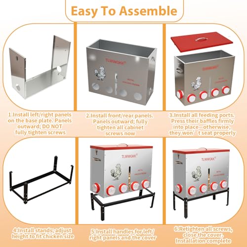 85 lbs Large Automatic Chicken Feeder - 10-Port No-Waste Dispenser with Visual Window & Height-Adjustable Legs - Rodent/Goat Proof, All-Weather Heavy-Duty Galvanized Metal Design for Outdoor Poultry