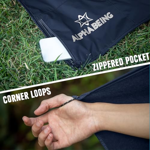 AlphaBeing Waterproof Outdoor Blanket with Merino Wool, Extra Thick Warm, Windproof, Packable Stadium Blankets for Cold Weather, Camping Gift, Pet, Car, Picnic, Concerts, 79" x 59", Navy - color: Navy