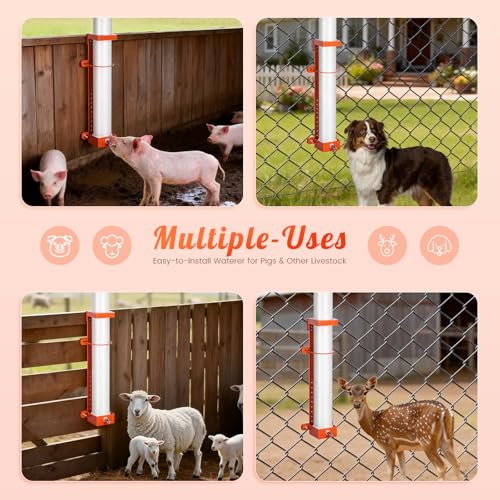 Hanging Vertical Pipe Waterer with Steel Nipples Adjustable Height | Easy Mounting Automatic Pig Waterer for Pigs & Other Livestock, Durable PVC Material, 9l Large Capacity