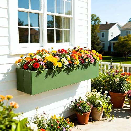 2 Pack Metal Railing Planter Box, 30 Inch Balcony Planters with Adjustable Brackets, Large Hanging Planters for Outdoor Fence Deck - color: Green 2pcs