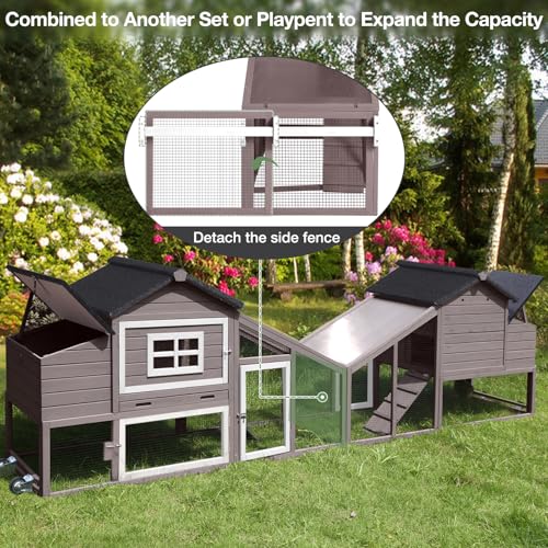 Mobile Chicken Coop with Wheels, Outdoor Hen House with Leak-Proof Tray, UV-Resistant Roof & Nesting Box for Chickens, Ducks, Rabbits (Brown) - color: Brown