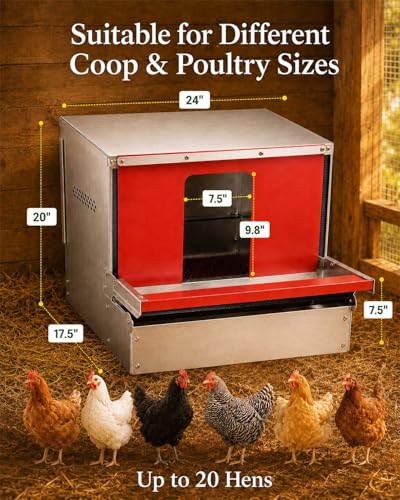 Roll Away Nesting Box with Roll Out Egg Collection, Reversible Nesting Boxes for Chickens, Metal Chicken Laying Boxes for Chicken Coop, Up to 20+ Hens, Easy Collection, Clean Eggs, Rustproof