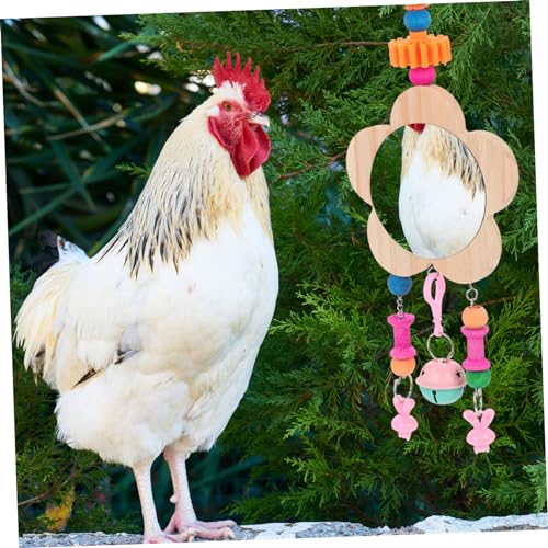 Happyyami Creative Wooden Chicken Mirror Toy Hanging Ring Enrichment Accessory for Hens and Roosters to Promote Curiosity and Exercise