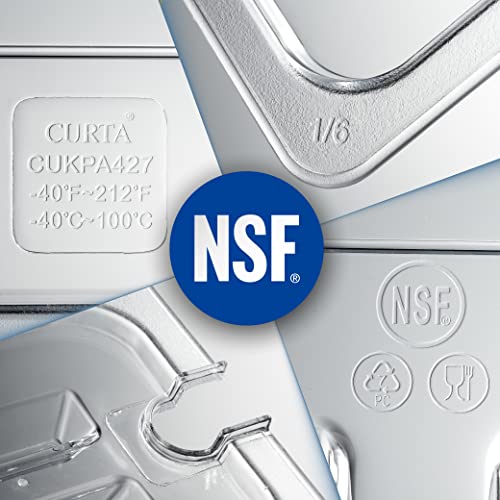 CURTA 6 Pack NSF Food Pan Cover, 1/6 Size Clear Polycarbonate Lid with Handle for Commercial Food Pan, Dishwasher & Freezer Safe Plastic Clear - color: 1/6 Size, size: Handled Lids