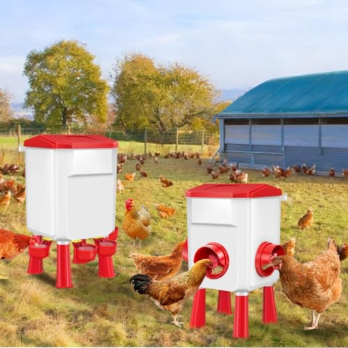Chicken Feeder and Waterer Set 3 Gallon/26.4 Pounds, Automatic Chick Feeder and Waterer Set No Waste, Poultry Feeder Large for Hens/Ducks/Poultry - color: Red
