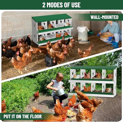 TrailBlaze Metal Chicken Nesting Boxes, Chicken Egg Laying Box with 8 Compartments, Large Vented Holes Chicken Coop with Rollout Egg Collection, Wall Mount Coops for Chickens, Hens (Green) - color: Green, size: 8 Holes