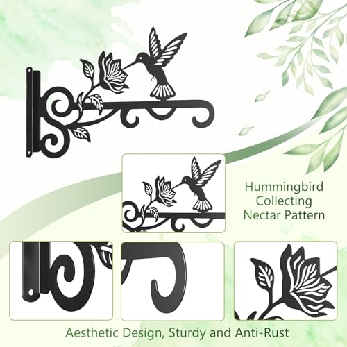 4-Pack Aesthetic Plant Hangers Outdoor – 10 Inch Metal Hanging Plant Bracket with Beautiful Hummingbird Pattern – Anti Rust Plant Hooks for Hanging Plants, Bird Feeder, Windchime, Lantern - size: 4 Pack